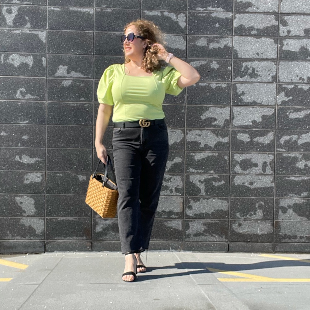 Lime Green Puff Sleeve Top with Back Smocking NWT